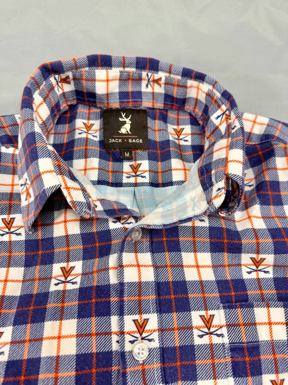 Men's University of Virginia Blue Plaid Button-Up Shirt - Picture 2 of 3